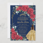 Betoverde Rode Rozen Bloemen Marine Blauw Quinceañ Kaart (Voorkant)