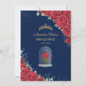 Betoverde Rode Rozen Bloemen Marine Blauw Quinceañ Kaart (Achterkant)