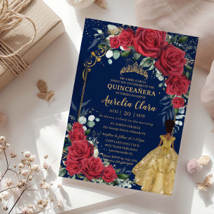 Betoverde rode rozenbloem zwart bruin Quinceañera Kaart