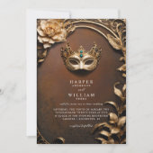 Betoverde roest en goud Masquerade Bruiloft Kaart (Voorkant)