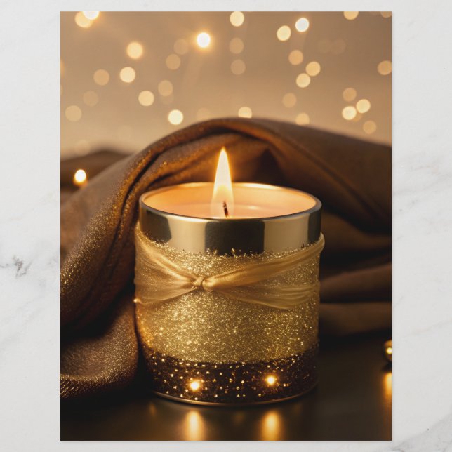 Betoverde Roos-Gouden Glitterkaars Briefhoofd (Voorkant)