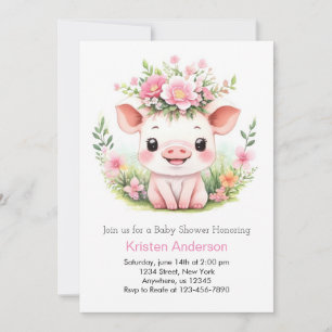 Betoverde roze biggetje wilde bloemen meisje Baby  Kaart