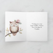Betoverde Roze Bloem Uil Verjaardag Kaart (Binnen)