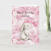 Betoverde Roze Bloemen Schattigee Bunny Verjaardag Kaart (Voorkant)