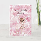 Betoverde Roze Bloemen Zoete Herten Verjaardag Kaart (Voorkant)