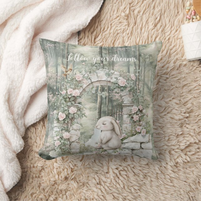 Betoverde roze bloementuin Bunny Dreams Kussen (Deken)