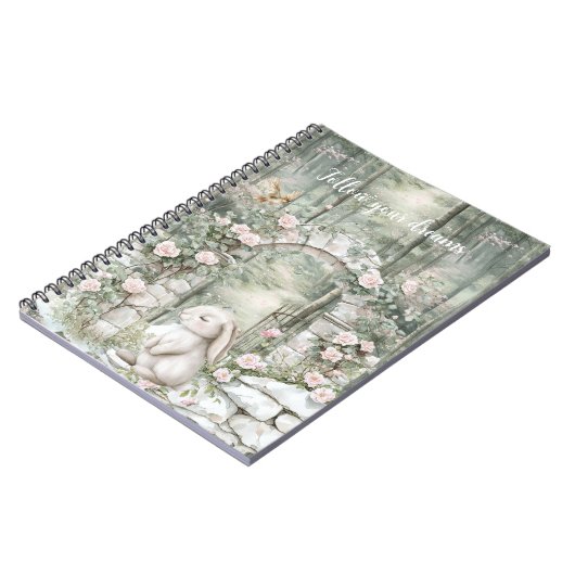 Betoverde roze bloementuin Bunny Dreams Notitieboek (Linkerzijde)