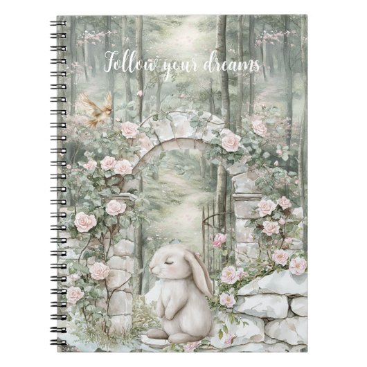 Betoverde roze bloementuin Bunny Dreams Notitieboek (Voorkant)