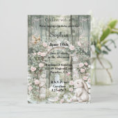 Betoverde roze bloementuin konijntje verjaardag kaart (Staand voorkant)