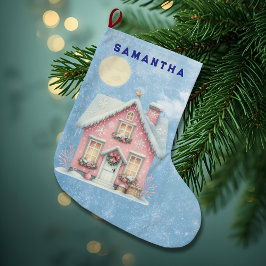 Betoverde Roze Cottage Persoonlijke Kous Grote Kerstsok