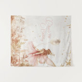 Betoverde Roze en Gouden Feeëngoed Verjaardag Wandkleed (Voorkant (horizontaal))