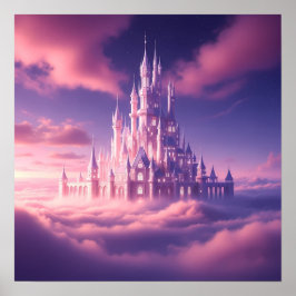 Betoverde Roze Kasteel Boven de Dromerige Wolken Poster