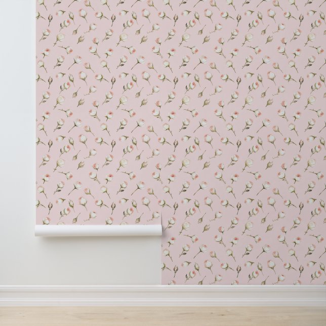 Betoverde Roze Rozen Bloemen Behang (Applicatie)