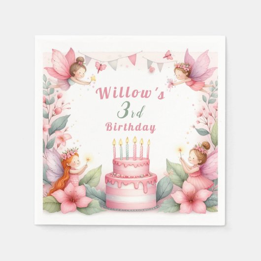 Betoverde Roze Sprookjestuin - Verjaardag Servet (Voorkant)