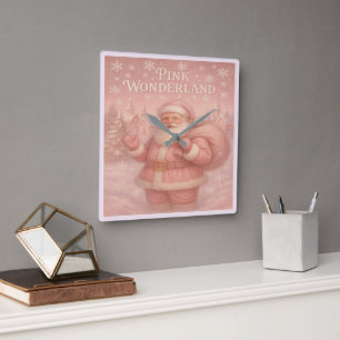 Betoverde Roze Wonderland Kerstman Vierkante Klok