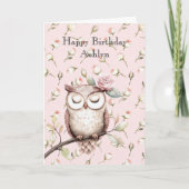 Betoverde Rozen Bloemenuil Verjaardag Kaart (Voorkant)