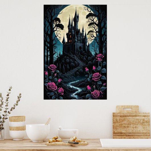 Betoverde Rozen Castle Fantasy Poster (Keuken)