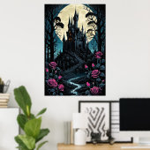 Betoverde Rozen Castle Fantasy Poster (Thuiskantoor)