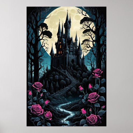 Betoverde Rozen Castle Fantasy Poster (Voorkant)