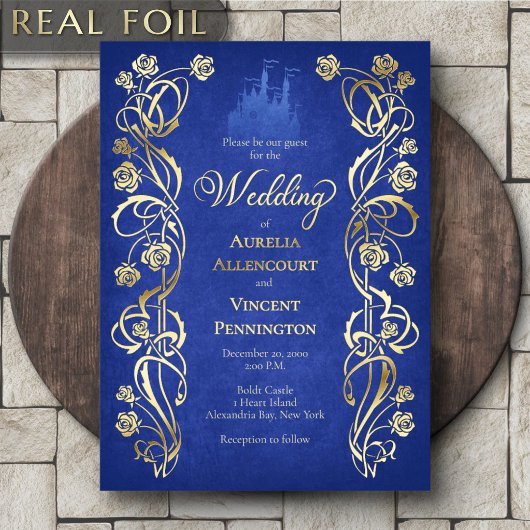 Betoverde Rozen Kasteelhochzeit Folie Uitnodiging