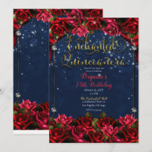 Betoverde Rozen Navyblauw & Goud Quinceañera 15