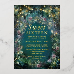 Betoverde Rozenfeeënlicht Magisch Sweet 16 Folie Uitnodiging