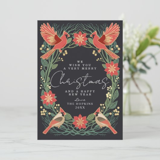 Betoverde Rustieke Kardinalen Kerst Kaart (Staand voorkant)