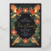 Betoverde rustieke kerstkardinalen folie feestdagenkaart (Voorkant)