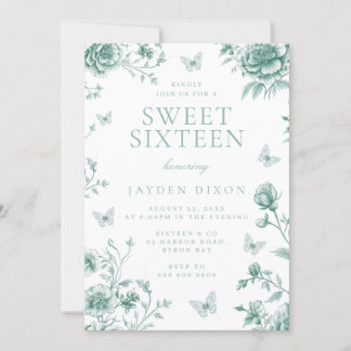 Betoverde  Sage Green Sweet 16 Party Kaart