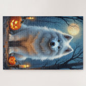 Betoverde Samoyed Halloween Portret Kunst Legpuzzel (Horizontaal)