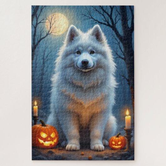 Betoverde Samoyed Halloween Portret Kunst Legpuzzel (Verticaal)