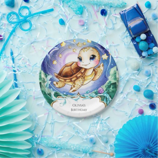 Betoverde Schattigee Kinderen Turtle Verjaardag Papieren Bordje (Feest)