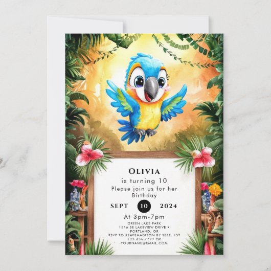 Betoverde Schattigee papegaai Verjaardag Kaart (Voorkant)