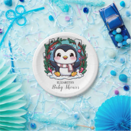 Betoverde Schattigee pinguïn Baby shower Papieren Bordje