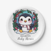 Betoverde Schattigee pinguïn Baby shower Papieren Bordje (Voorkant)