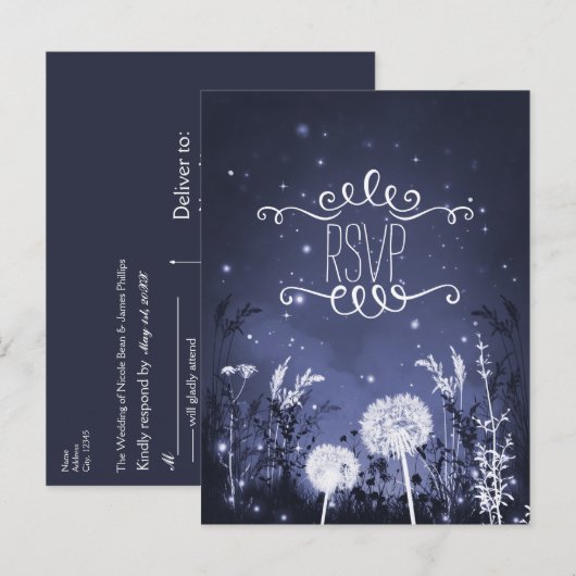 Betoverde schemerlucht sterren & blad RSVP kaart (Voorkant / Achterkant)