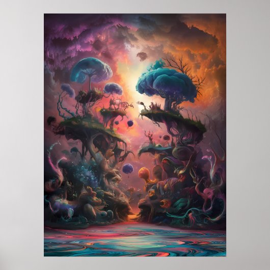 Betoverde schimmels dansen op water poster (Voorkant)