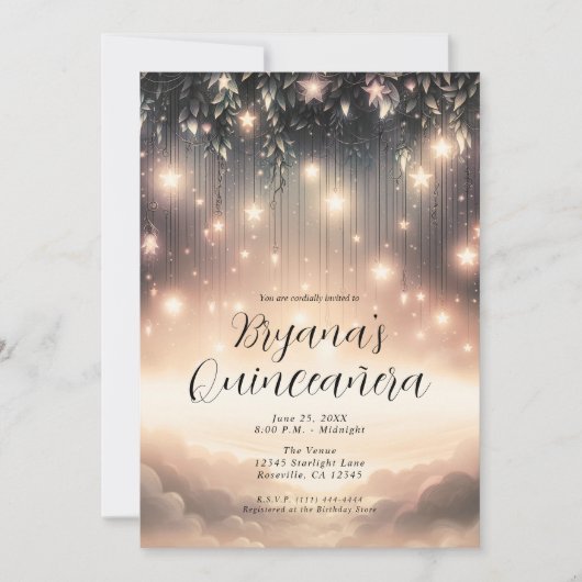 Betoverde Sky Tree Glow Sterren & Wolken Quinceañe Kaart (Voorkant)