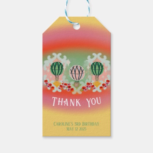 Betoverde Smaragden Hete Luchtballon Kids Verjaard Cadeaulabel (Voorkant)