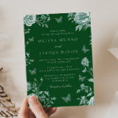 Betoverde  smaragdgroene bloemenbruiloft kaart