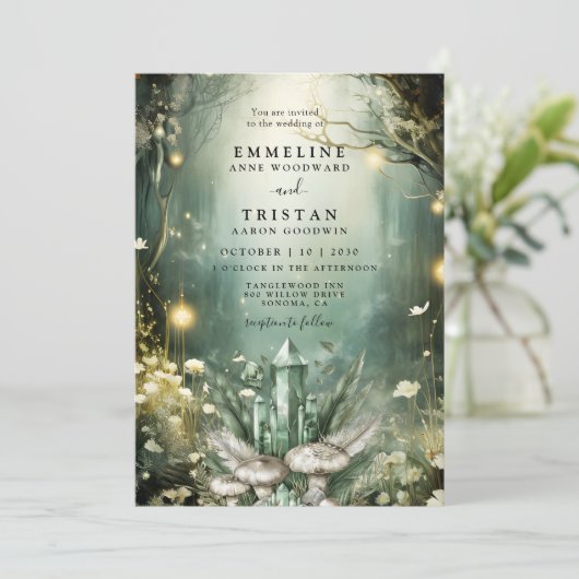 Betoverde smaragdgroene bos bruiloft magische kris kaart (Staand voorkant)