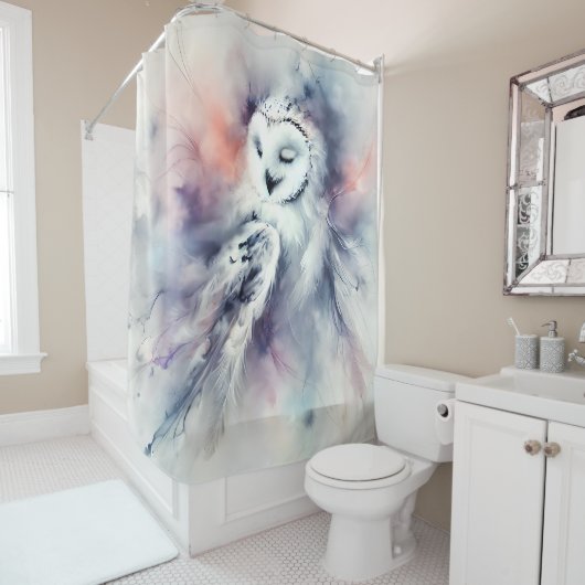 Betoverde sneeuwuil in Waterverf Douchegordijn (In situ)