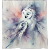 Betoverde sneeuwuil in Waterverf Douchegordijn (Voorkant)