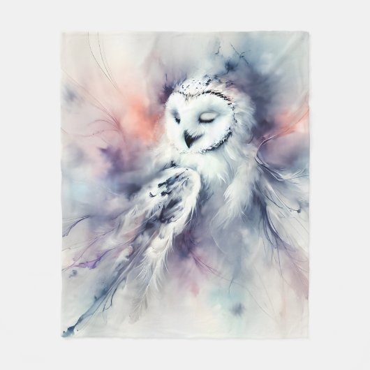 Betoverde sneeuwuil in Waterverf Fleece Deken (Voorkant)