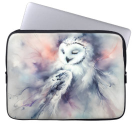 Betoverde sneeuwuil in Waterverf Laptop Sleeve