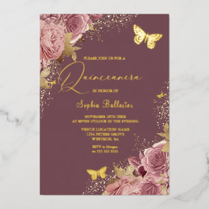 Betoverde Sophia Vlinder Quinceanera Gouden Folie Uitnodiging