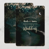 Betoverde Sparkly Starry Moon in Sky Night Wedding Kaart (Voorkant / Achterkant)