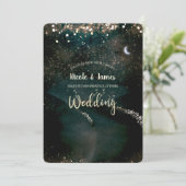 Betoverde Sparkly Starry Moon in Sky Night Wedding Kaart (Staand voorkant)