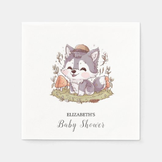 Betoverde Speelse Wolf Baby shower Servet (Voorkant)