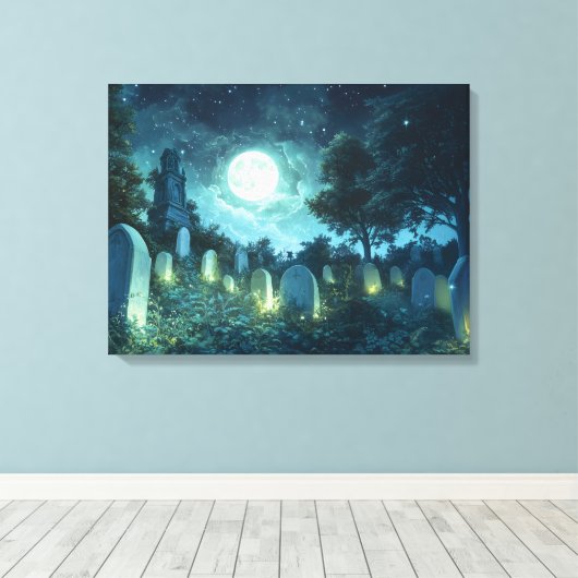 Betoverde spookachtige begraafplaats canvas afdruk (Insitu (Houten vloer))
